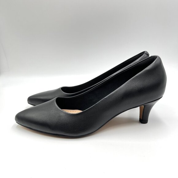 8W 8 WIDE WIDTH Clarks Womens Linvale Jerica Black Leather Pumps Heels Shoes - Picture 6 of 13